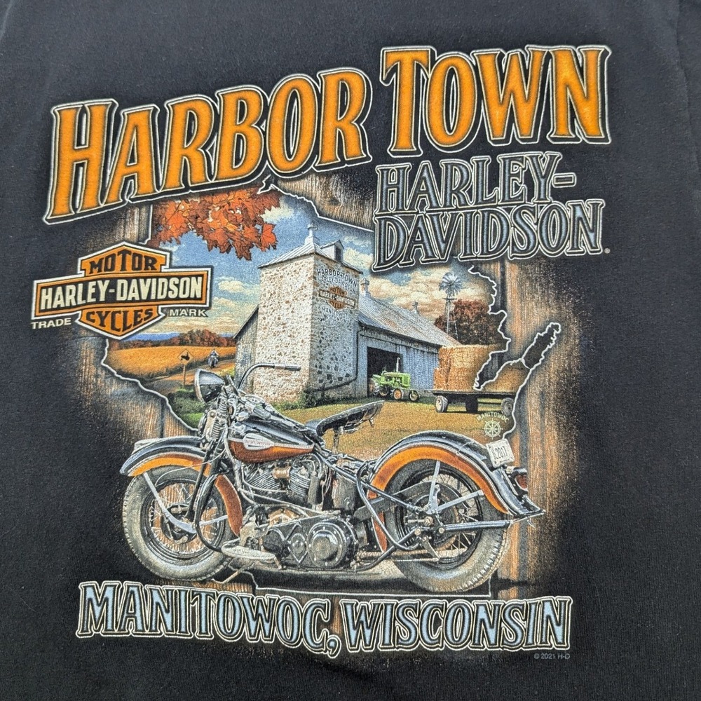 Harley-Davidson Harbor Town Manitowoc Wisconsin Skull Graphic T-Shirt Black S - Picture 7 of 13